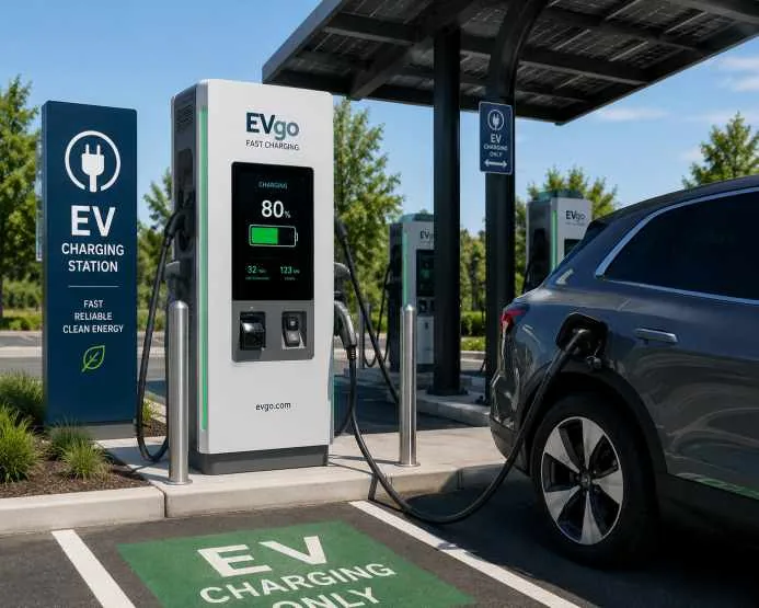Electric vehicle at a fast-charging station