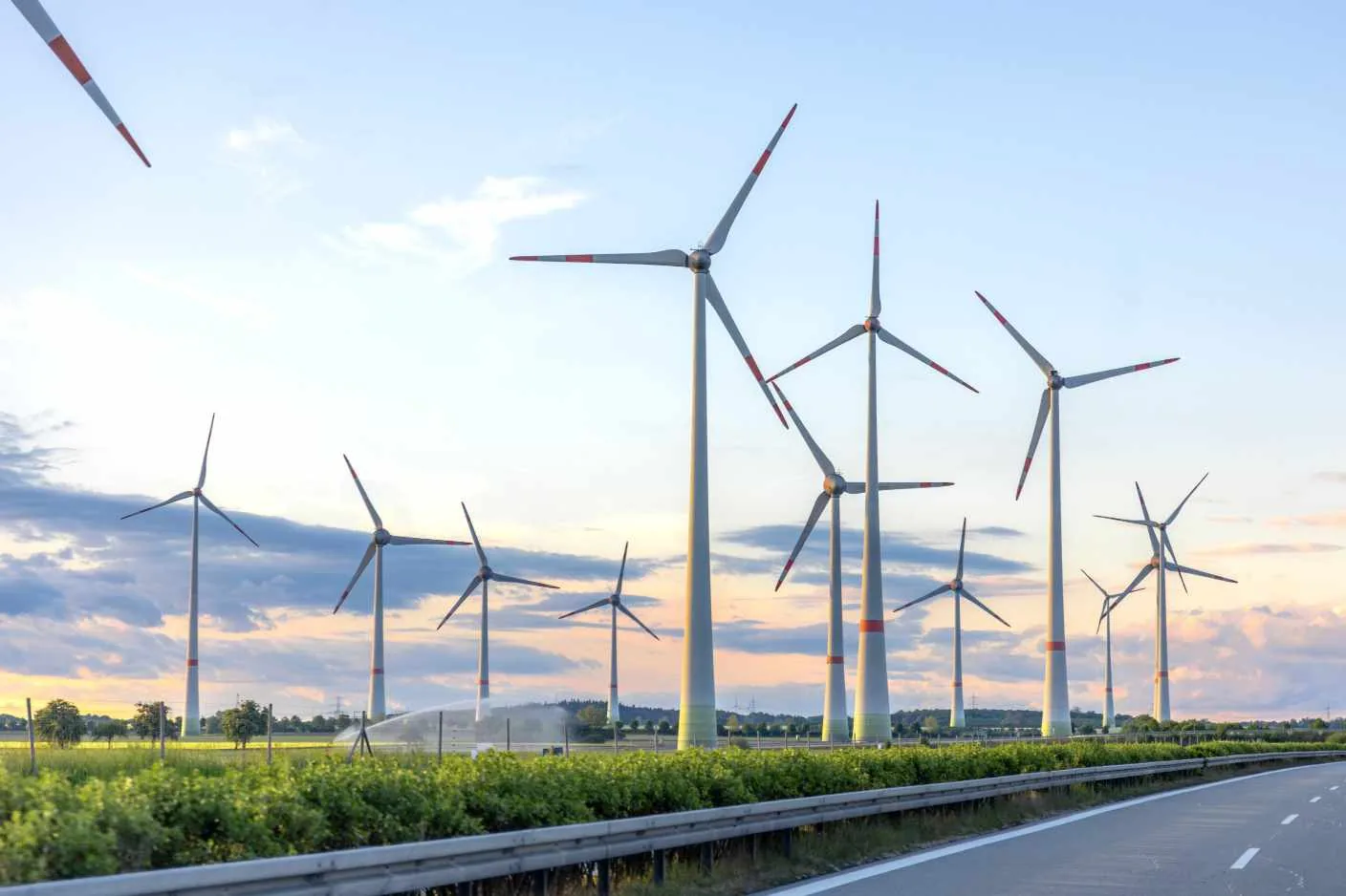 Wind turbines at sunset