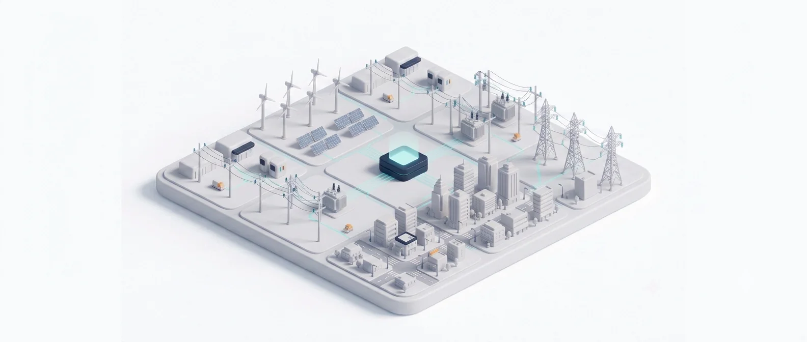 PULSE intelligence layer connecting renewable generation, substations, transmission lines, and cities across the grid